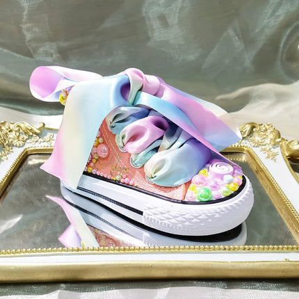 Random Lollipop Rainbow Candy Canvas Simulation DIY Kids Pearls Sneakers For Girl Birthday Party Dollbling Handmade Bling Shoes
