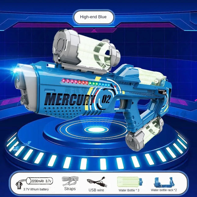 Summer Fully Automatic Electric Water Gun with Light Rechargeable Continuous Firing Party Game Kids Space Splashing Toy Boy Gift