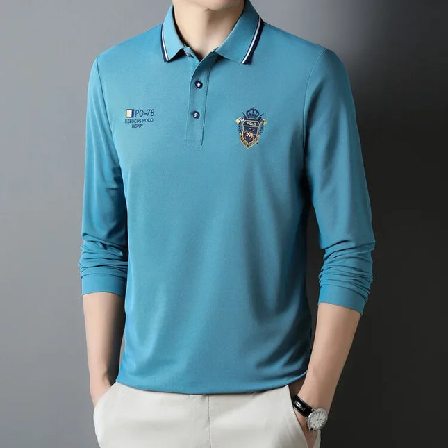 New Men's Long-sleeved Cotton Polo Shirt Fashion Embroidery Casual Bottom  Pullover Shirts Tops Ropa Para Hombre