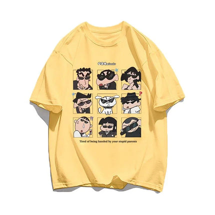 2025 Summer Women's Clothes Streetwear Crayon Shin Chan Print Cartoon T-Shirt Tops Men's Women's Clothes 100% Cotton T-Shirts