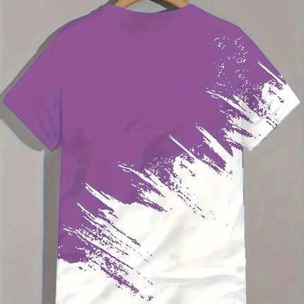 Men's Casual Gradient Printed Short Sleeve T-Shirt 3D Text Pattern Tees Top Fashion Street Design Men's Clothing