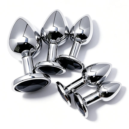 5 Size Black butt plug Metal anal plug Jewelry base beginner to expert G-point massage dildos adult women toys adult men toys