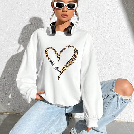 Leopard Wild Heart Pattern Print Female Sweatshirt Street Fur-Liner Pullovers Hipster Clothing All-Match Crewneck Tracksuit