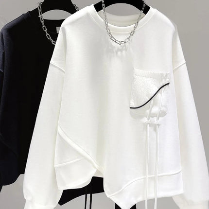 Korean fashion solid color hoodless sweatshirt women's spring and autumn new temperament loose thin niche design short top