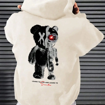 Cartoon Machine Bear Print Pullovers Men Cartoons Creative Hoodie Oversize Fashion Clothing All-Match Autumn Winter Male Hoody