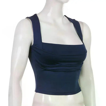 Folds Tanks for Women Solid Elegant Slim Sexy Harajuku Minimalist High Street Y2k Clothes Crop Tops Design