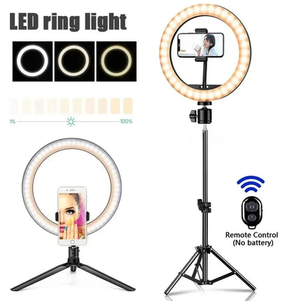 LED Selfie Ring Lighting Photographic Selfie Ring Lamp Phone Remote Fill Light With Tripod Stand Holder For Video Live Recording
