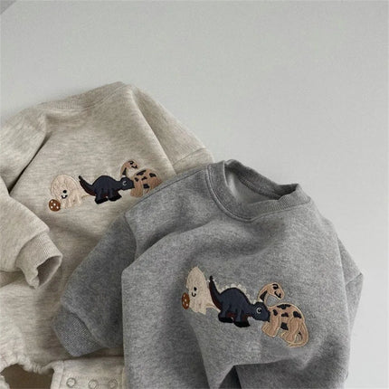 Spring and Autumn Baby Clothes New Baby and Toddler Looped Cotton Long Sleeved Cartoon Rompers Cute Dinosaur Triangle Clothes