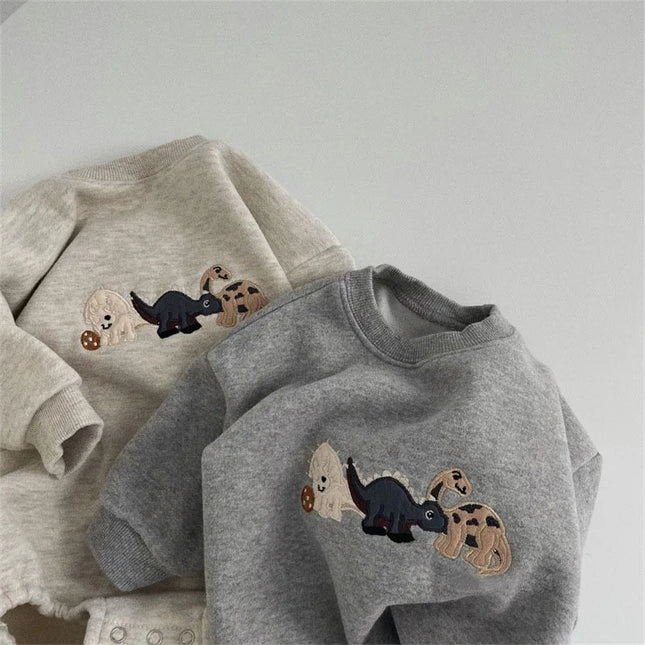 Spring and Autumn Baby Clothes New Baby and Toddler Looped Cotton Long Sleeved Cartoon Rompers Cute Dinosaur Triangle Clothes