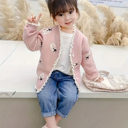 Girls' Knitted Cardigan Autumn New Style for Young Children and Toddlers Trendy Sweater Cardigan Top Jacket