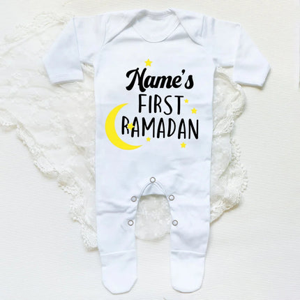Personalized Baby First Ramadan Bodysuit Infant Long Sleeve Romper Eid Ramadan Islamic Muslim Newborn Keepsake Outfit Jumpsuit