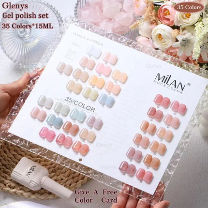 Glenys 35 color nail polish glue popular semi permanent immersion gel color card UV LED nail salon art varnish gel set