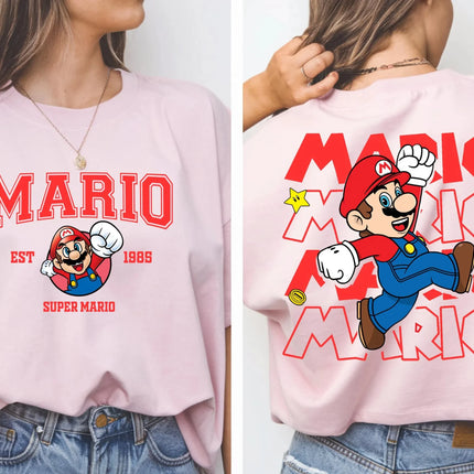 2026 New Super Mario graphic unisex cotton shirt, There are children's sizes, Mario summer movie Men's fashion Harajuku T-shirt