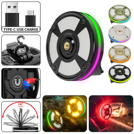 New multi-functional outdoor waterproof camping light, portable cap clip hook magnet RGB ambiance camping light