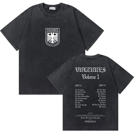 Washed Vintage Rapper Kanye West Graduation Bear Graphic T Shirt Men Pure Cotton T-shirt Men's Hip Hop Fashion Oversized Tshirt
