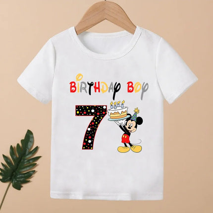Mickey Mouse Print Cartoon Girls Clothes 1 2 3 4 5 6 7 8 9 Years Happy Birthday Custom Name Kids T-shirt Baby Children T-Shirt