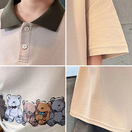 Boys Summer Cartoon Print Polo Shirt 5-14 Years Fashion Short Sleeve Cotton Sport T-shirt Casual Letter Top for Kids