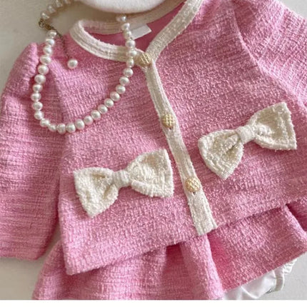 Autumn Fashion Girl Children Bow Long Sleeves Shirt Set Baby Sweet Cotton Tops + Solid Skirt 2pcs Kid Infant Casual Blouses Suit