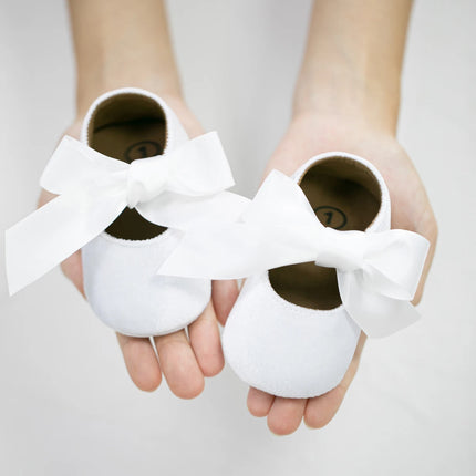 Newborn Baby Girls Dress Shoes Bowknot Ribbon Princess Infant Toddler Rubber Non-slip Flat First Walkers Crib Shoes Mary Jane