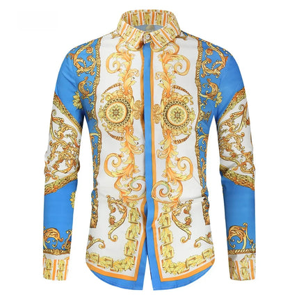 2023 New Men's 3D Digital Print Fashion Slim Fit Long Sleeve Shirt Smooths Your Silhouette Cross-Border Wholesale