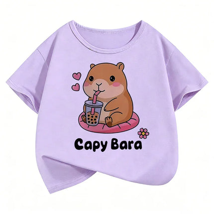 Summer Spring Short Sleeve Unisex Funny Capybara Animal Design T Shirts Kids Children's T-shirt Boys Girls Casual Top Tee Shirt