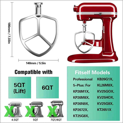 For Kitchenaid5 6 7 Quart Mixer Aid Attachment Parts AccessoriesStand Mixer Wire Whip& Dough Hook&Mixer Aid Paddle
