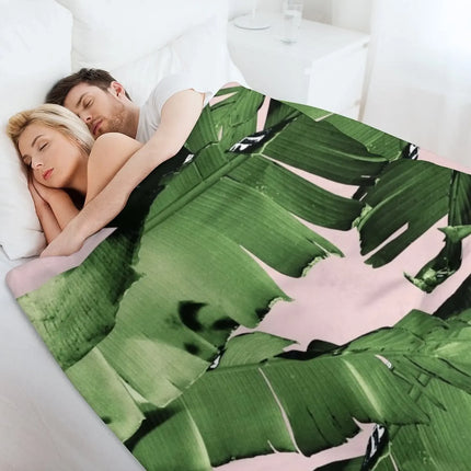 Blush Banana Leaves Dream #8 #tropical #decor #art Throw Blanket Luxury Brand Decorative Throw Flannel Fabric Flannel Blankets