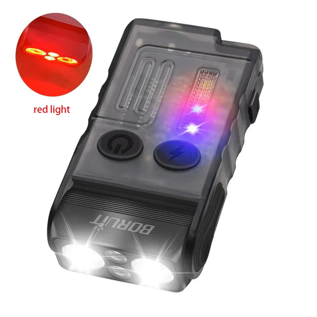 BORUiT V20 Buzzer EDC LED Keychain Flashlight Head Swivels Type-C Rechargeable Work Light Torch with Magnet Camping Lantern