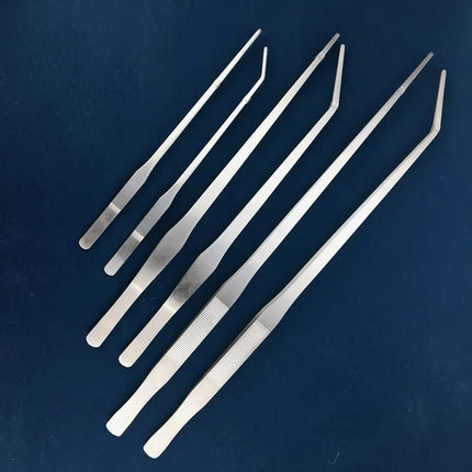 Stainless steel thick curved straight tweezers 48cm long teeth anti slip pet feeding tool, aquarium plant tweezers