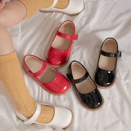 KIDSUN Black Fashion Children's Shoes Girl Formal Buckle Rubber Sole Leather Princess Dress Shoes Classic Size 21-32