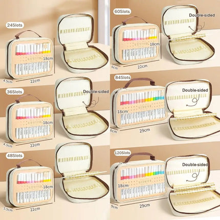 24/36/48/60/84/120Slots Marker Pen Storage Bag Large Capacity Zipper Closure Pencil Bag Detachable Markers Case Drawing Tools