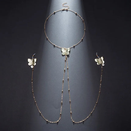 Sexy Butterfly Pendant Nipple Clamps Collar and Body Chain Combo Sexy Accessories for Women BDSM Training Fetish Adult Sex Toys