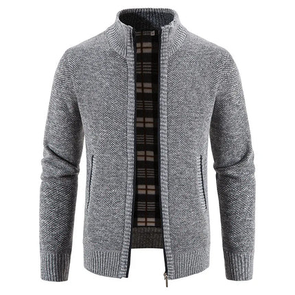 Men's Thickened Woolen Cardigan Coat Zipper Collar Knitted Sweater Autumn Winter New Style Fashion Urban Youth Casual Knitwear