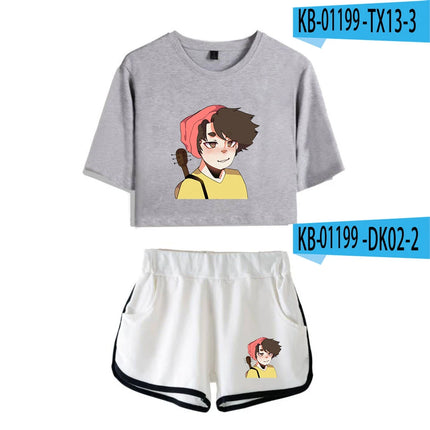 Fashion Youthful Wilbur?Soot Hidalgo Print Two Piece Set Women Sexy Shorts+lovely T-shirt Cute Dew navel Sport Girl suits