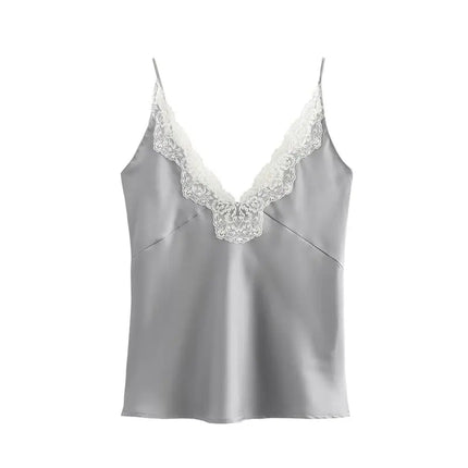 Women's Lace Decorative Strap Top Silk Satin Feel Versatile 2024 Autumn New Style Fashion Outerwear Regular Length
