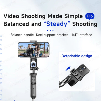 F16 Selfie Stick Tripod with 1708mm Long 8-Section Pole, Bluetooth Remote, 360° Rotation, 1/4 Interface, for Phone Camera Vlog