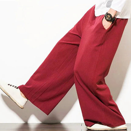 2026 Autumn Plus Size Hip Hop wide leg Pants Men Casual Loose Trousers big size cotton linen pants Joggers M-6XL 7XL Sweatpants