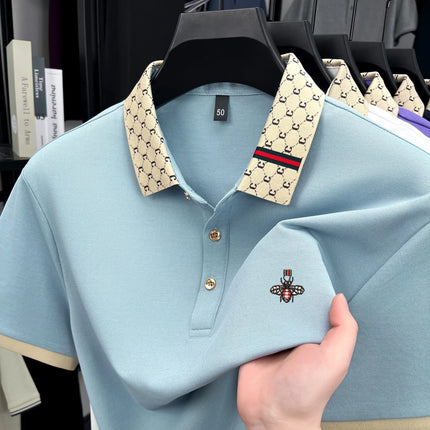 Personality Letter Jacquard Lapel Short Sleeve T-Shirt Men's High-End Brand Little Bee Embroidery Fashion Trend Summer Polo Shirt