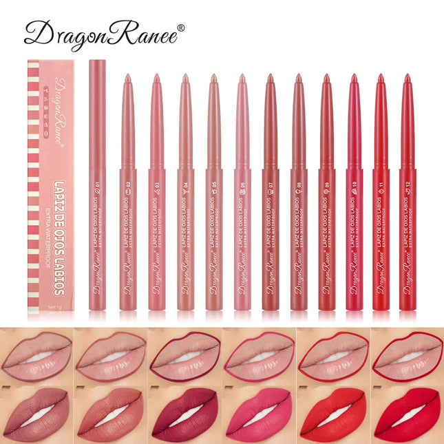 Lip Liner Lipstick Pen Waterproof Long-Lasting Contouring Lip Pencil Matte Finish Beginner Automatic Lip Liner Bean Paste Color Contouring Pen Automatic Rotating Lip Liner
