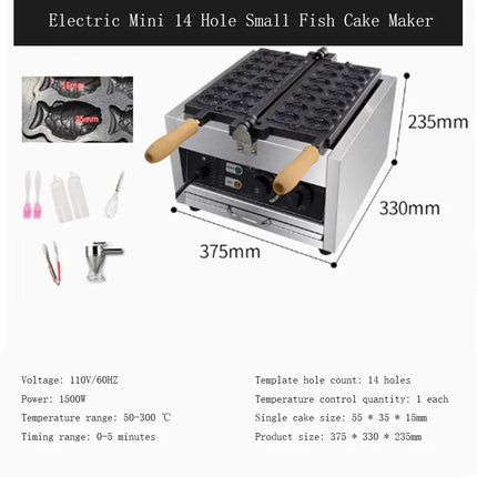 220V/110V Sea Bream Cooking Machine Commercial Mini Fish Cake Tool Internet Famous Stall Pancake Machine Bursting Paste Pancake