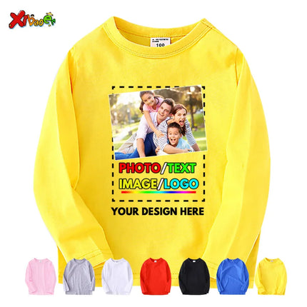 Custom long sleeve Shirt Kids Personalized photo Shirt Children's T-shirt name clothing Girl Boy shirt Toddler logo Design Shirt