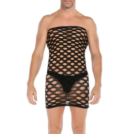 Men's Black Sexy Fishnet Body Stockings Plus Size Male Erotic Underwear Exotic Open Crotchless One-pieces Body suits for Man