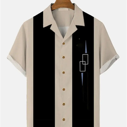 Stripes Simple Casual Dress Shirts European Size Men's Hawaiian Fashion Short Sleeve Loose Breathable Top Button Summer
