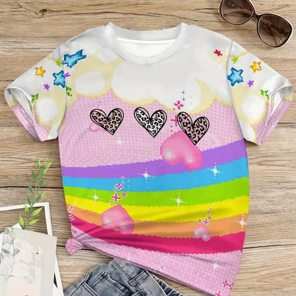 2026 Children's Clothing Girl T-Shirt Short Sleeve Child T-Shirt Vibrant Heart Graphic Casual Kids Summer Clothes Girl Top Tees