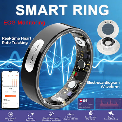 2026 ECG Detection Smart Ring Blood Pressure,Heart Rate,Body Temperature Monitor,Waterproof Multiple Sport Track Men Women Rings