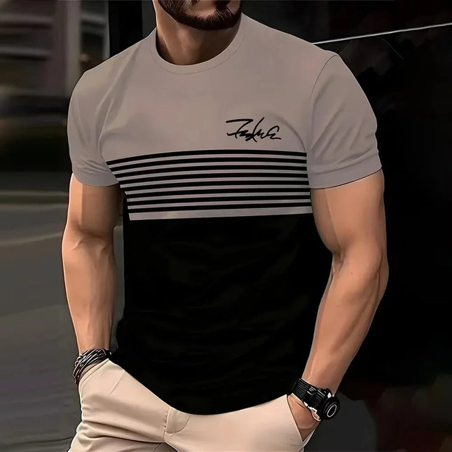 Fashionable striped printed short-sleeved T-shirt 2025 Spring/Summer casual crew neck T-shirt Soft and breathable T-shirt for
