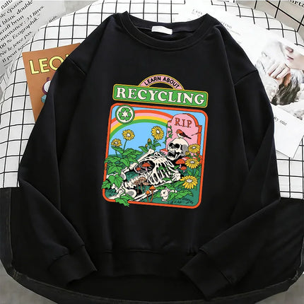 Comic Design Vintage Hoodies Fashion Warm Fleece Sweatshirt Soft  O-Neck Pullover Casual Female Clothes