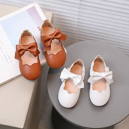 Girls Mary Jane Shoes Children Solid Color Bow Round-toe Bow 2024 New Kids Fashion Soft Moccasin Shoes Baby First Walker Shoes