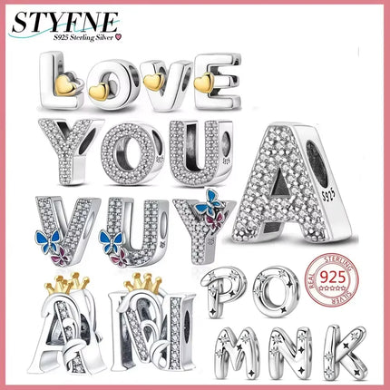 Real Sterling Silver 925 Letter Alphabet Charm A-Z Name Bead Fit Original Charms Bracelet Pendant Sterling Silver 925 Charm