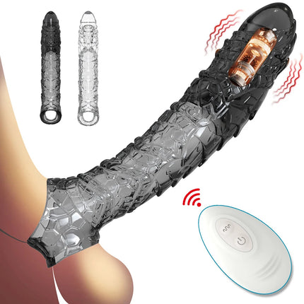 Penis Sleeve Extensions Condom Male Enlargement Delay Vibrators Clits Massager Cock Ring Vibrating Penis Cover Sex Toys For Men